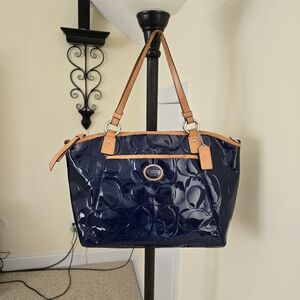 Coach Navy Blue Patent Leather Tote Bag